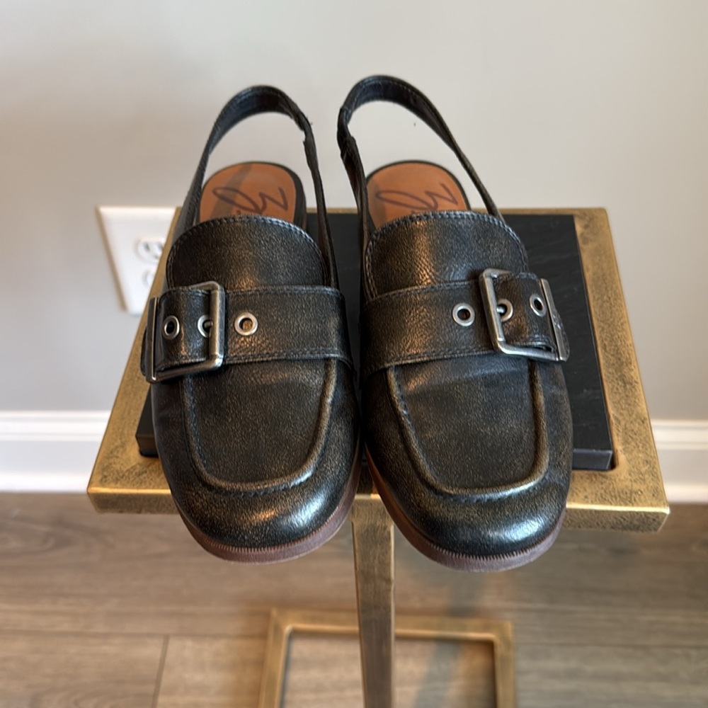 Women’s Black Slingback Loafers with Buckle - Picture 5 of 10